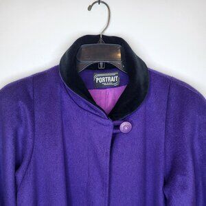 Portrait Wool Blend Maxi Coat Women Purple Velvet Trim Made in USA Rare Vintage